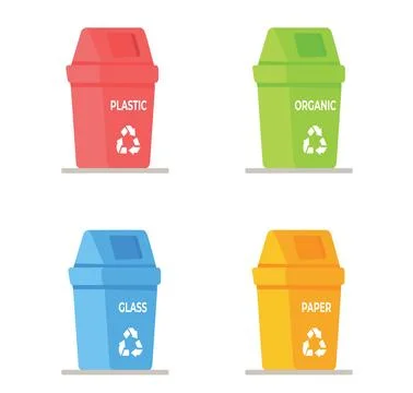 Vector illustration of a set of trash cans. 스톡 일러스트