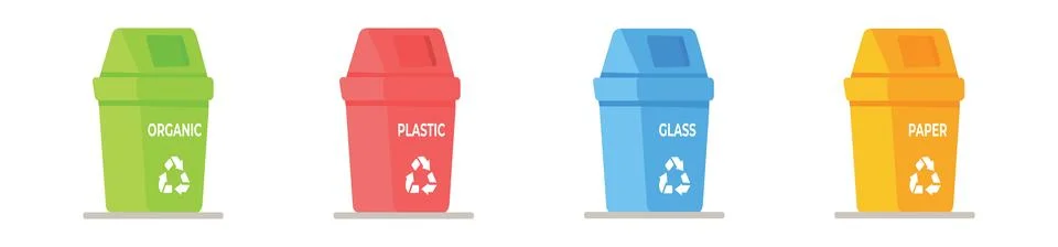 Vector illustration of a set of trash cans. Stock-Illustration