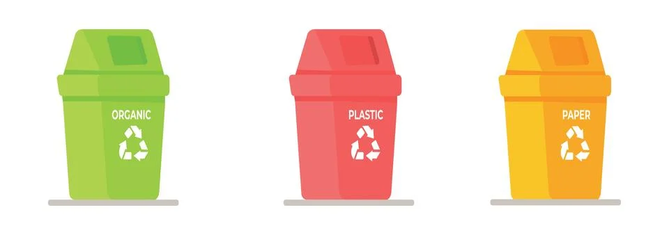 Vector illustration of a set of trash cans. Stock Illustration