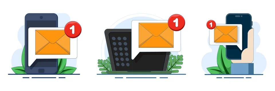 Vector illustration set of unread email notifications, new smartphone messages Stock Illustration