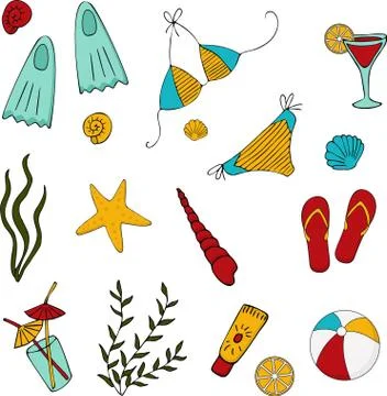 Vector illustration set - vacation at sea. Summertime Stock Illustration
