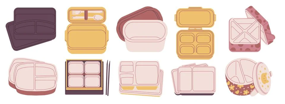 Vector illustration of a set with various Asian empty bento boxes. イラスト素材
