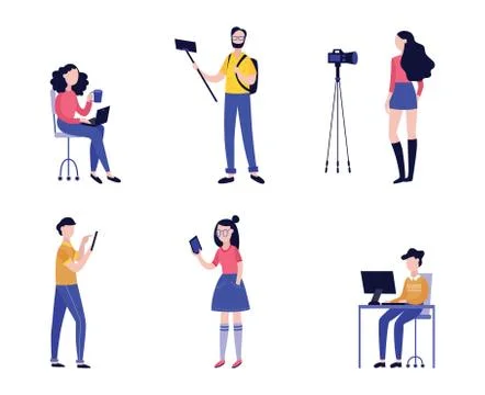 Vector illustration set of various people recording video with camera or mobile イラスト素材