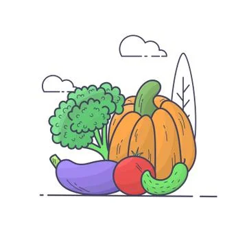 Vector illustration. Set of vegetables. Color line art Stock Illustration