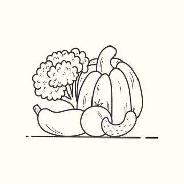 Vector illustration. Set of vegetables. Line art Stock Illustration
