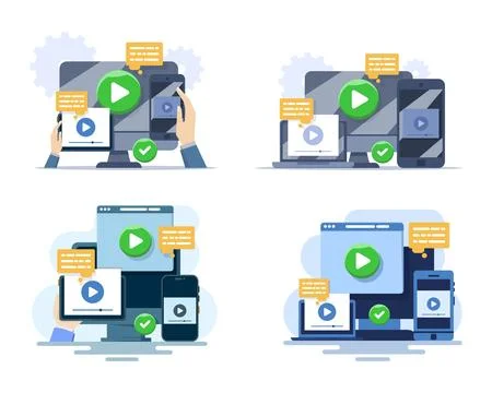 Vector illustration set of video tutorials, webinars, online training Stock-Illustration