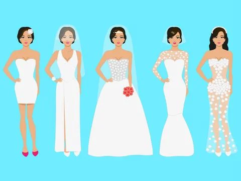 Vector illustration of a set of wedding dresses Stock Illustration