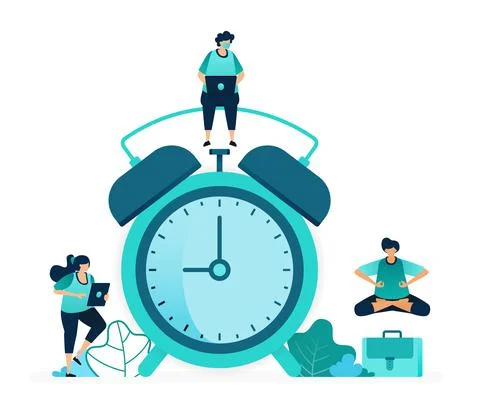 Vector illustration of setting alarm clock to wake up in morning. Scheduling  Stock Illustration