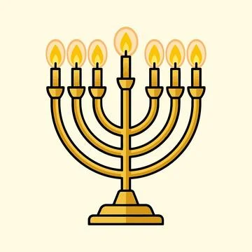 Vector Illustration of a Seven-Branched Menorah with Lit Candles for Religi.. Illustration