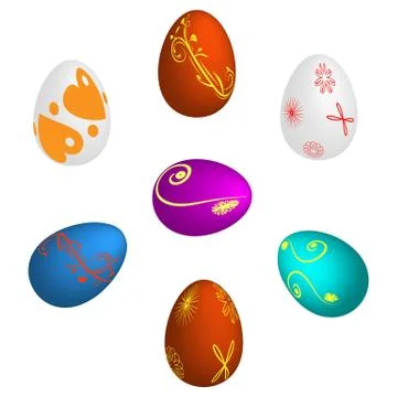 Vector illustration of seven Easter eggs painted with different cheerful Stock Illustration