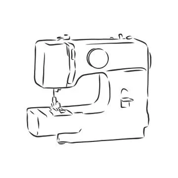 Vector illustration of a sewing machine in a simple hand drawn sketch style. Stock Illustration