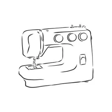 Vector illustration of a sewing machine in a simple hand drawn sketch style.  Stock Illustration