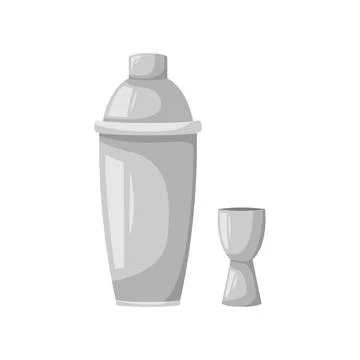 Vector illustration of a shaker and measuring cup for making cocktails. Illustrazione stock