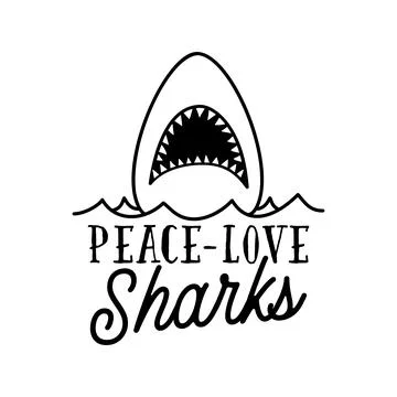 Vector illustration of shark with opened mouth swimming in wavy sea and text Illustrazione stock