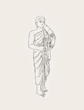 Vector illustration of shaved buddhist monk. Full-length person image. Stock Illustration