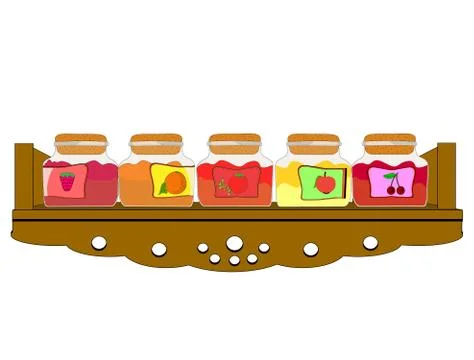 Vector illustration of shelf cupboard filled with jam jars Stock Illustration