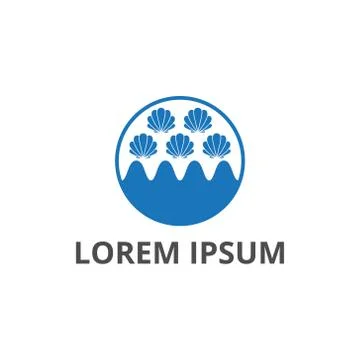 Vector illustration shells and wave icon logo design blue color Stock Illustration