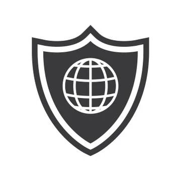 Vector illustration shield and globe isolated black icon Stock Illustration