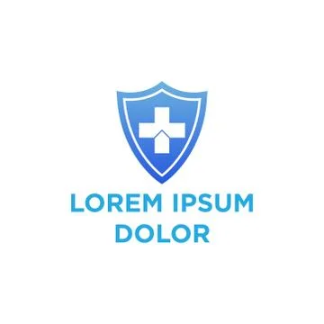 Vector illustration shield and symbol plus icon logo design Stock Illustration
