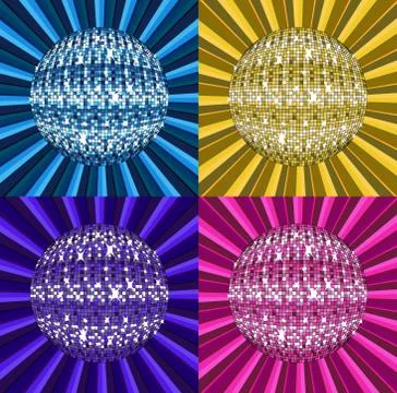Vector illustration of shiny disco ball in four color schemes Stock Illustration