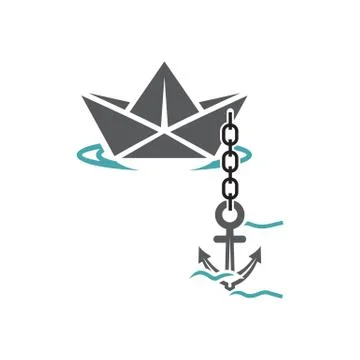 Vector illustration of the ship, anchor on a chain and sea waves. Stock Illustration