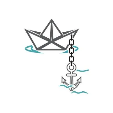 Vector illustration of the ship, anchor on a chain and sea waves. Stock Illustration