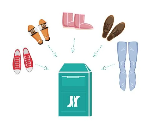 Vector Illustration of Shoes Bin or Clothes Donation Container with Items Stock Illustration