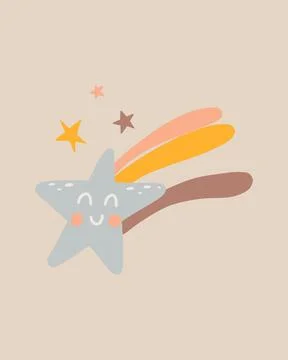 Vector illustration of shooting star in boho style Stock Illustration