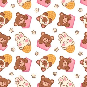 Vector illustration showcases a playful seamless pattern featuring adorable Stock Illustration