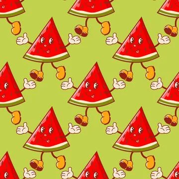 Vector illustration showcases a seamless pattern featuring retro watermelon Stock Illustration