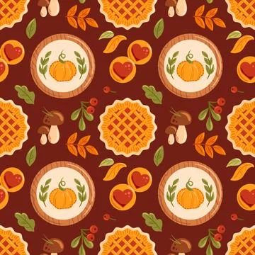This vector illustration showcases a warm, seamless pattern featuring pumpkins Stock Illustration