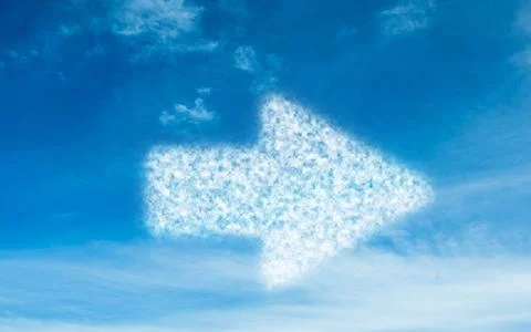 Vector illustration showing cloud-shaped arrow pointing right in bright blue sky Stock Illustration