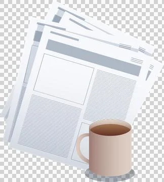 Vector illustration showing newspaper stack and coffee mug casting shadow on Stock Illustration