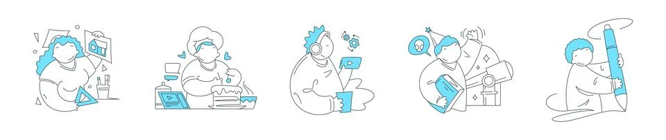 Vector illustration showing people in creative hobbies and online learning. I Stock Illustration