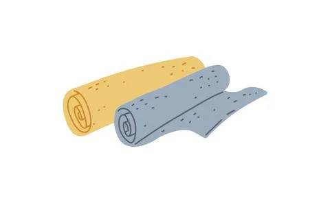 A vector illustration showing two rolls of yellow and blue fabric on a white Stock Illustration