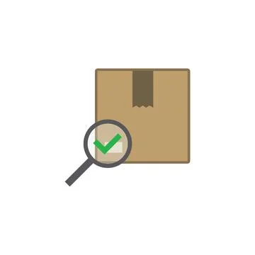 This vector illustration shows a magnifying glass validating a delivery package 库存插图
