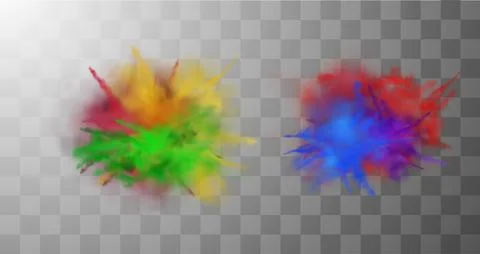 The vector illustration shows a set of Holi neon colors on a transparent Stock Illustration