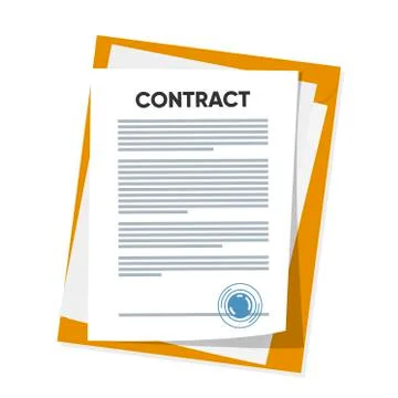 Vector illustration of signed business contract, agreement icon with round stamp Stock Illustration