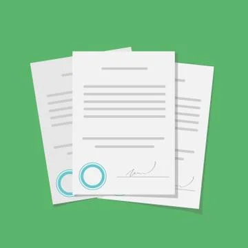 Vector Illustration For Signed Contract Or Document With Stamp Over Green Stock Illustration