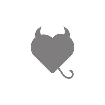 Vector illustration. Silhouette of devil heart with horns and tail. Valentine's イラスト素材