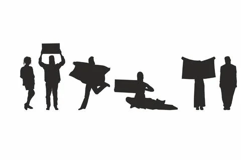 Vector illustration of a silhouette of different people holding LGBT flags pride Stock Illustration