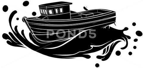 Vector illustration of silhouette Fishing boat design: Royalty Free  #160462294