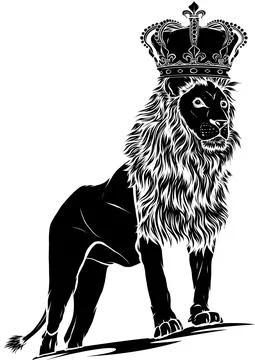 Vector illustration of silhouette lion with crown Stock Illustration