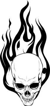 Vector illustration of silhouette skull falling with fire flame Stock Illustration
