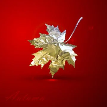 Vector illustration of a silver metallic foil maple leaf on red 스톡 일러스트