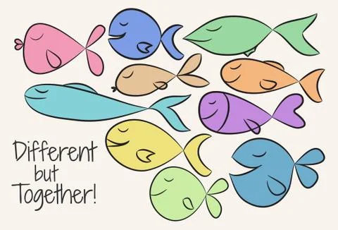 Vector Illustration with simple design.  Cute colorful fishes Stock Illustration