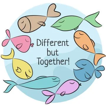 Vector Illustration with simple design.  Cute colorful fishes on blue background Stock Illustration