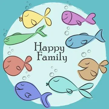 Vector Illustration with simple design.  Cute colorful fishes Stock Illustration