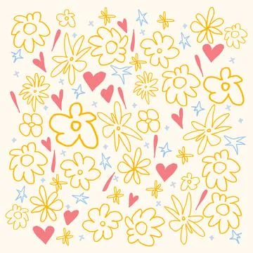 Vector illustration. Simple minimalistic seamless pattern of flowers and hearts Stockillustratie