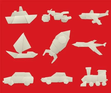 Vector illustration of simple origami paper vehicle and transport icons Stock Illustration